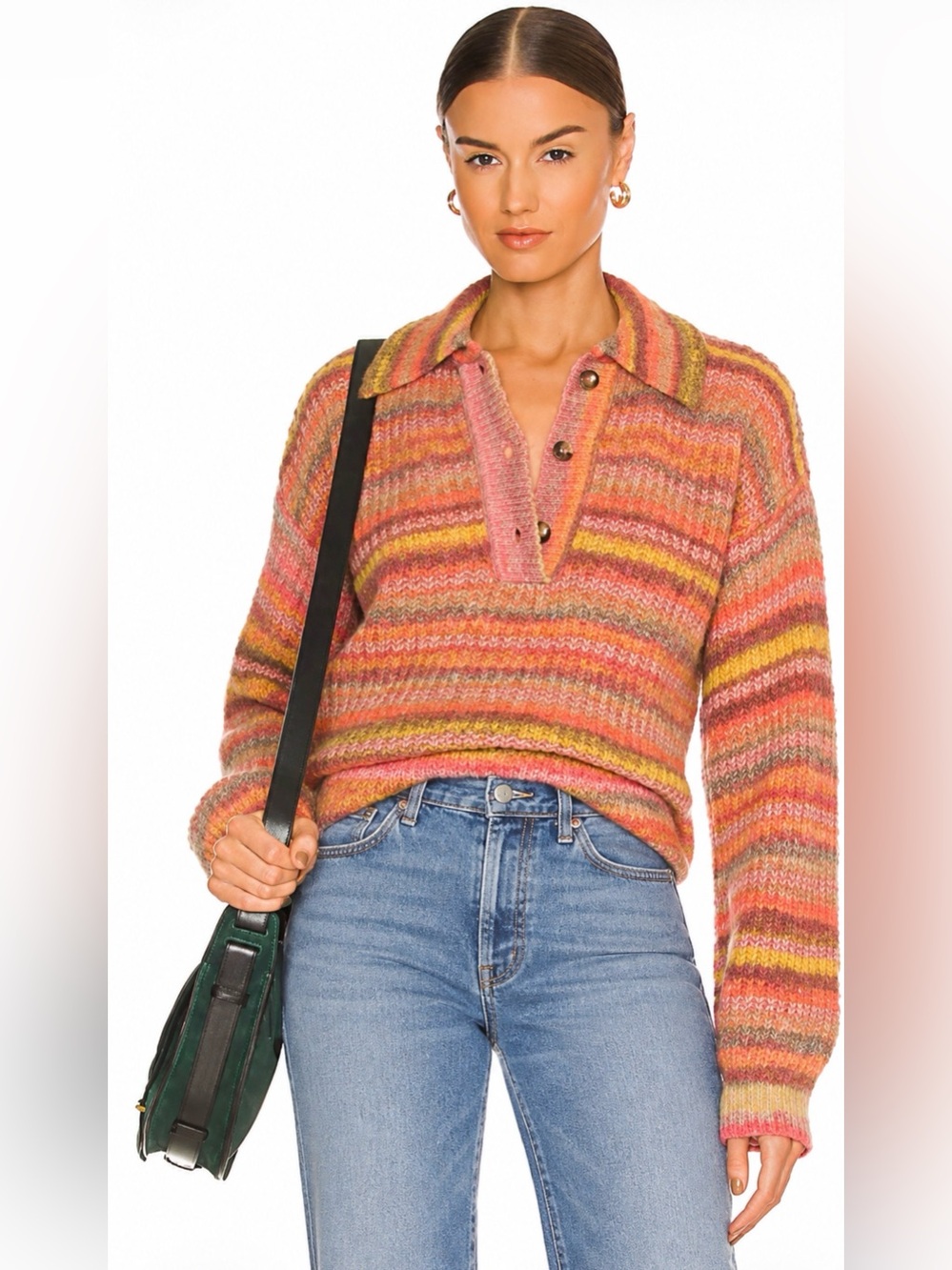 Something Navy Striped Polo Sweater Small